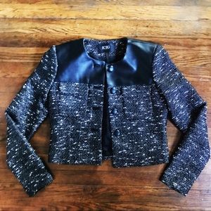 ✨ BCBG PARIS Cropped Tweed Faux Leather Blazer ✨
